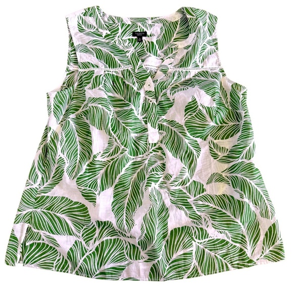 NWOT Talbots Split Neck Voile Shell - Layered Palm Leaves Sleeveless Blouse New - Picture 1 of 8